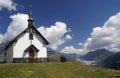 Mountain chapel with Aletsch glacier Royalty Free Stock Photo