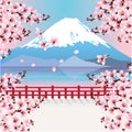 Mountain with cherry blossom flowers