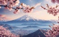 mountain and cherry blossoms in spring time. Royalty Free Stock Photo