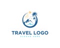 Mountain circle with airplane travel logo design.