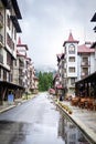 Mountain city with alpine architecture in rainy weather 1 Royalty Free Stock Photo