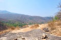 Mountain or cliff have sand and rock with blue sky at Op Luang National Park, Hot, Chiang Mai, Thailand. Hot weather and arid Royalty Free Stock Photo