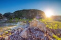 Mountain cliffs background and blue sky