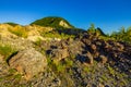 Mountain rocks and rugged terrain