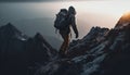 Mountain climber conquers extreme terrain, achieving success and freedom generated by AI