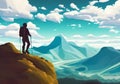 Illustration of A mountain climber is set against a gorgeous mountain backdrop