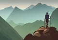 A mountain climber is Illustrated against a gorgeous mountain backdrop