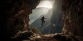 Mountain Climber Jumping Across Precipice. Adventure and Risk-taking Concept. Generative AI Royalty Free Stock Photo