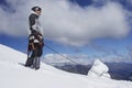 Mountain Climber On Snowy Slope With Safety Line Attached Royalty Free Stock Photo