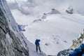 Mountain climbers climbing the snow covered Alps in Mont Blanc Massif Royalty Free Stock Photo