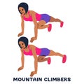 Mountain climbers. Sport exersice. Silhouettes of woman doing exercise. Workout, training
