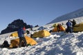 Mountain climbers with tents