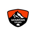 Mountain climbing. Emblem template with rock peak. Design element for logo, label, emblem, sign, poster. Royalty Free Stock Photo