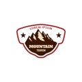 Mountain climbing. Emblem template with rock peak. Design element for logo, label, emblem, sign, poster. Royalty Free Stock Photo