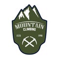 Mountain climbing. Emblem template with rock peak. Design element for logo, label, emblem, sign, poster. Royalty Free Stock Photo