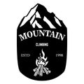 Mountain climbing. Emblem template with rock peak. Design element for logo, label, emblem, sign, poster. Royalty Free Stock Photo