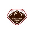 Mountain climbing. Emblem template with rock peak. Design element for logo, label, emblem, sign, poster Royalty Free Stock Photo