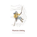 Mountain climbing, extreme sport, active holiday vacation, tourist hiking using mountaineering equipment banner