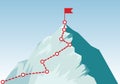 Mountain climbing route to peak in flat style. Concept of Goal, Mission, Vision, Career path. Business journey path in progress to