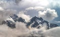 Mountain in the cloud and fog.Clouds drift amid rocky cliffs