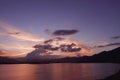 Mountain, cloudscape, dramatic sky and ocean at sunset Royalty Free Stock Photo