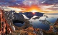 Mountain coast landscape at sunset, Norway Royalty Free Stock Photo