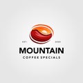 Mountain coffee with sunset view in coffee seed logo vector illustration design