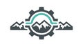 Mountain and cogwheel, natural mechanics, environmental processes, vector design Generative AI Royalty Free Stock Photo