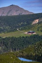 Mountain cottage in the Giant Mountains with views of the Sniezka Royalty Free Stock Photo