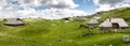 Mountain cottage hut or house on idyllic hill Velika Planina Royalty Free Stock Photo