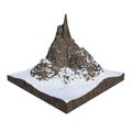 Mountain covered with white snow land cut