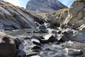 LÃÂ¤mmerendalu is a mountain brook bringing water to Daubensee. Mountain scenery close to Leukerbad, canton of Valais, Switzerland