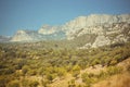 Mountain Crimea rocks and trees on slope, forest Royalty Free Stock Photo