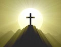 Mountain top cross holy light halo Royalty Free Stock Photo