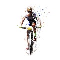 Mountain cycling, low polygonal  mtb biker, isolated geometric vector illustration. Front view Royalty Free Stock Photo