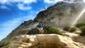 Mountain cyclist admires the views from the historic mountain