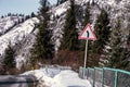 Mountain dangerous curved road in winter mountains. Winter Driving - Winter country road