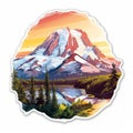 Detailed Mount Rainier Sticker: Fluid Landscape Design With Realistic Colors