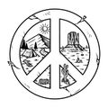 mountain and desert with peace symbols