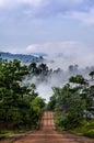 Mountain with dirt road and morning mist at Khao Ta-Khian Ngo Vi Royalty Free Stock Photo