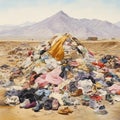 mountain of discarded clothes, textile waste, consumption problems and \