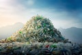 mountain of discarded plastic bottles, eco friendly background, nature earth day