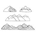 Mountain doodle drawn symbol. Nature isolated on white design top illustration. Travel set snow emblem vector hand