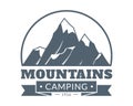 Mountain emblem. Mountains camping and adventure tourism vintage logo, hiking expedition retro label, travel sticker