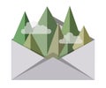 Mountain in envelope, concept travel Royalty Free Stock Photo