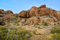 Mountain erosion formations of red mountain sandstones, Desert landscape with cacti, Arizona Royalty Free Stock Photo