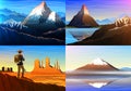 Mountain everest, matterhorn, Fuji with tourist, Monument Valley, morning panoramic view, peaks, landscape early in