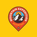 Mountain expedition badge design. Adventure traveling logo. Hiking Climbing emblem. Vector illustration.