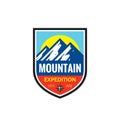 Mountain expedition - concept badge. Climbing logo in flat style. Extreme exploration sticker symbol.  Camping & hiking creative Royalty Free Stock Photo