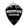 Mountain expedition. Emblem template with mountain peak. Design element for logo, label, emblem, sign